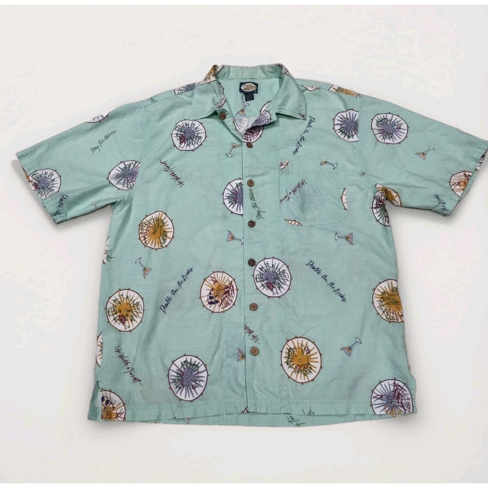 Tommy Bahama Hawaiian Shirt Mens Medium Shaken Not Stirred Cotton Blend Camp